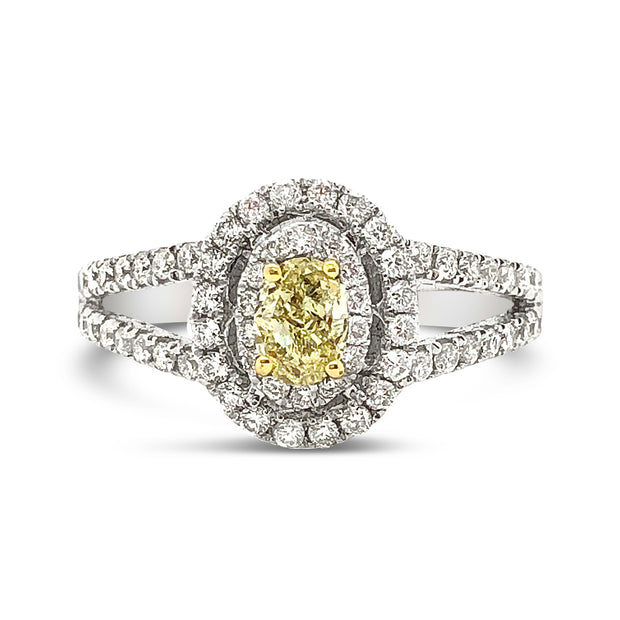 White/Yellow Gold Fancy Yellow Diamond Halo Ring