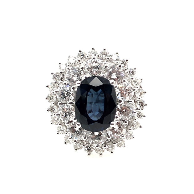 White Gold Sapphire and Diamond Halo Ring