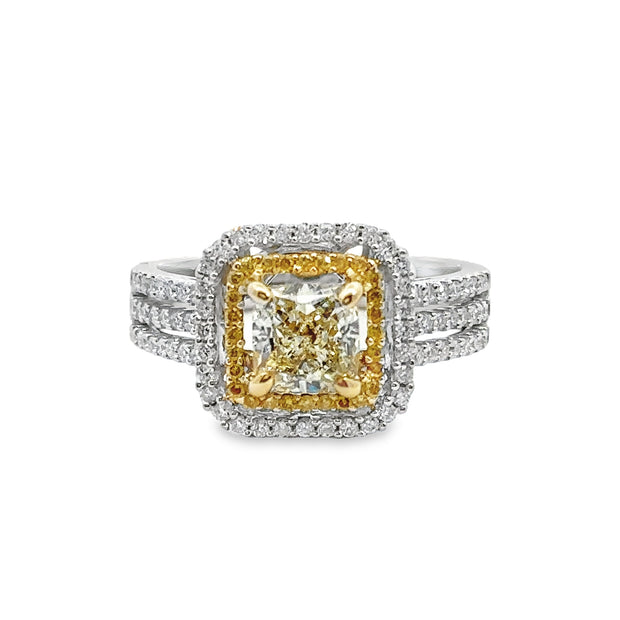 White Gold Fancy Yellow Diamond Halo Ring