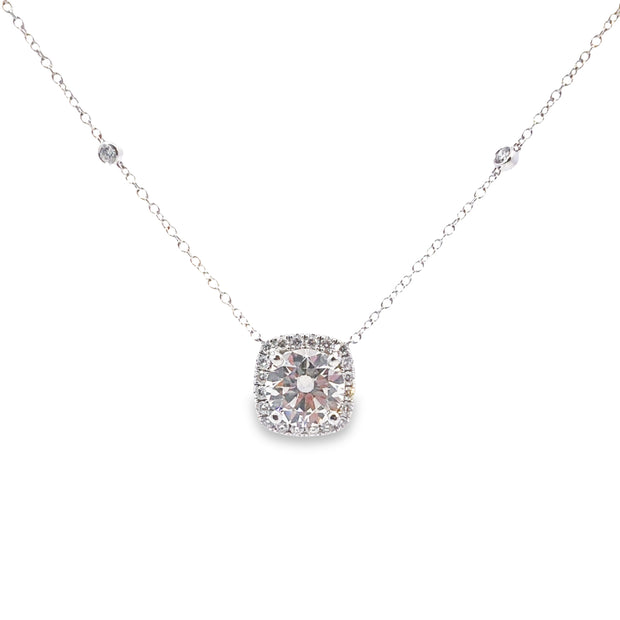 Lab Grown White Gold Diamond Halo Necklace