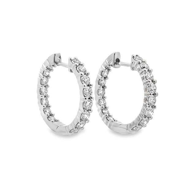 White Gold Inside/Outside Diamond Hoop Earrings