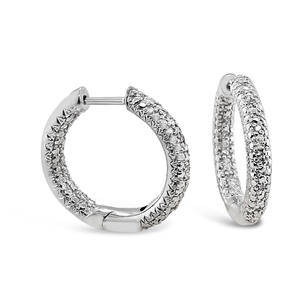 White Gold Inside Outside Diamond Hoop Earrings