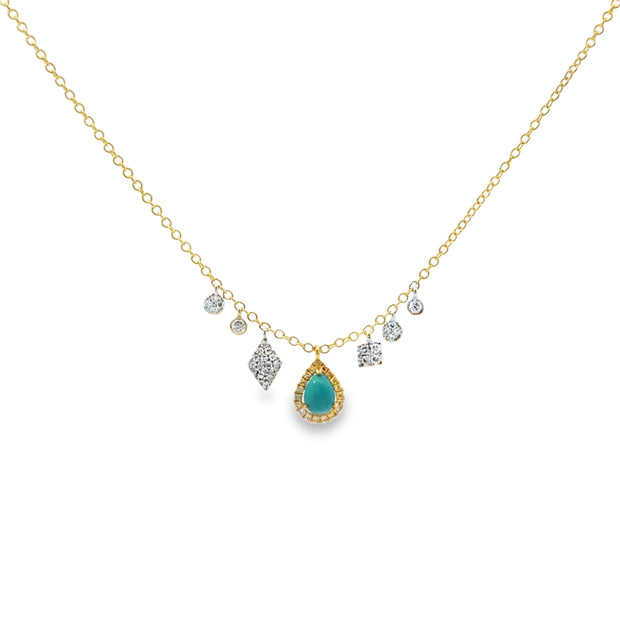 Meira T Yellow Gold Turquoise and Diamond Necklace
