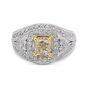 White/Yellow Gold Fancy Yellow Diamond Halo Ring