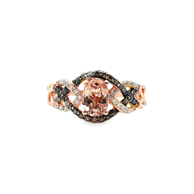 LeVian Rose Gold Morganite, White and Black Diamond Fashion Ring