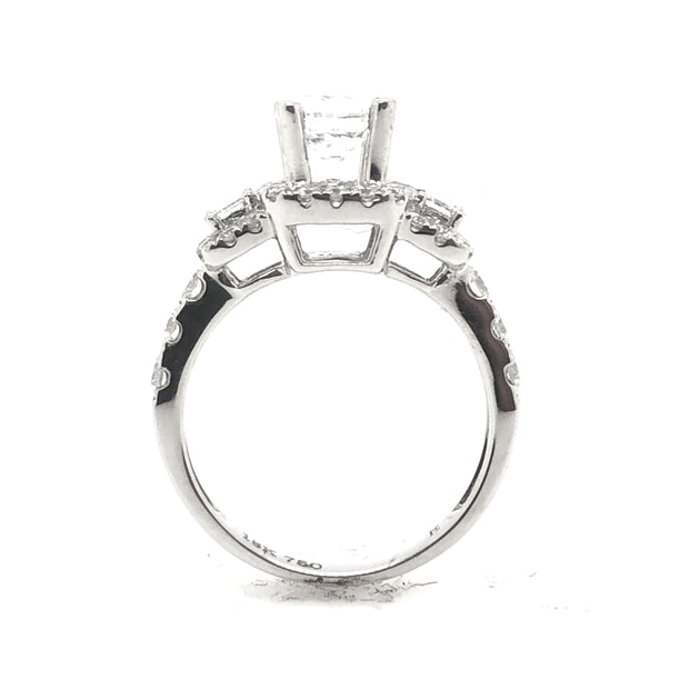 White Gold Halo Three Stone Engagement Ring