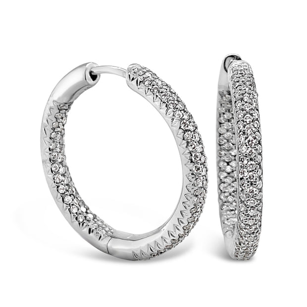 White Gold Inside Outside Diamond Hoop Earrings