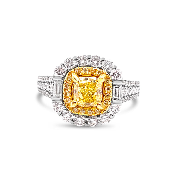 White/Yellow Gold Fancy Yellow Diamond Halo Ring