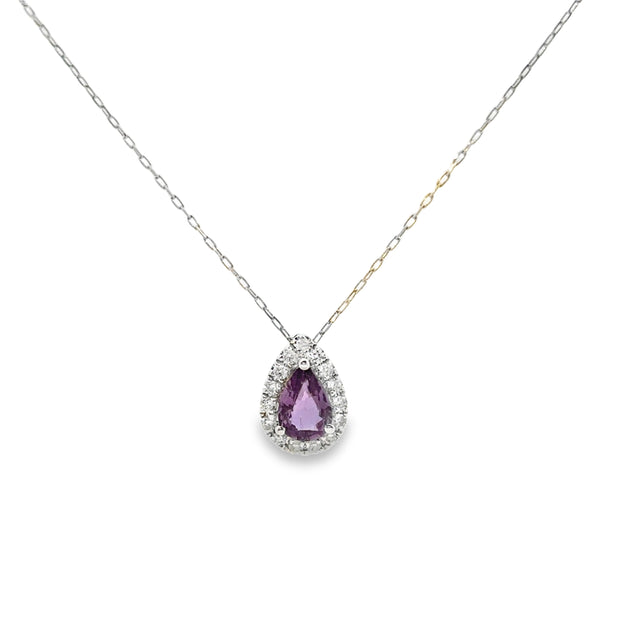 Platinum Sapphire and Diamond Halo Pendant