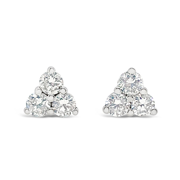 White Gold Three Stone Diamond Stud Earrings