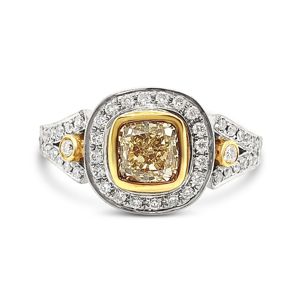 White/Yellow Gold Fancy Yellow Diamond Halo Ring