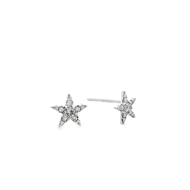 White Gold Pave Diamond Star Stud Earrings