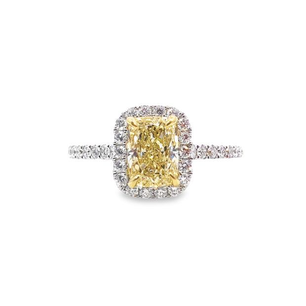 White/Yellow Gold Fancy Yellow Cushion Halo Diamond Ring