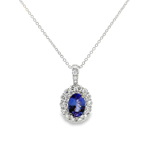 White Gold Tanzanite and Diamond Halo Pendant