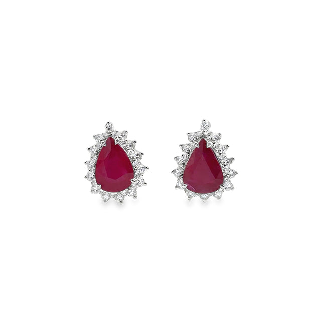White Gold Ruby and Diamond Halo Stud Earrings