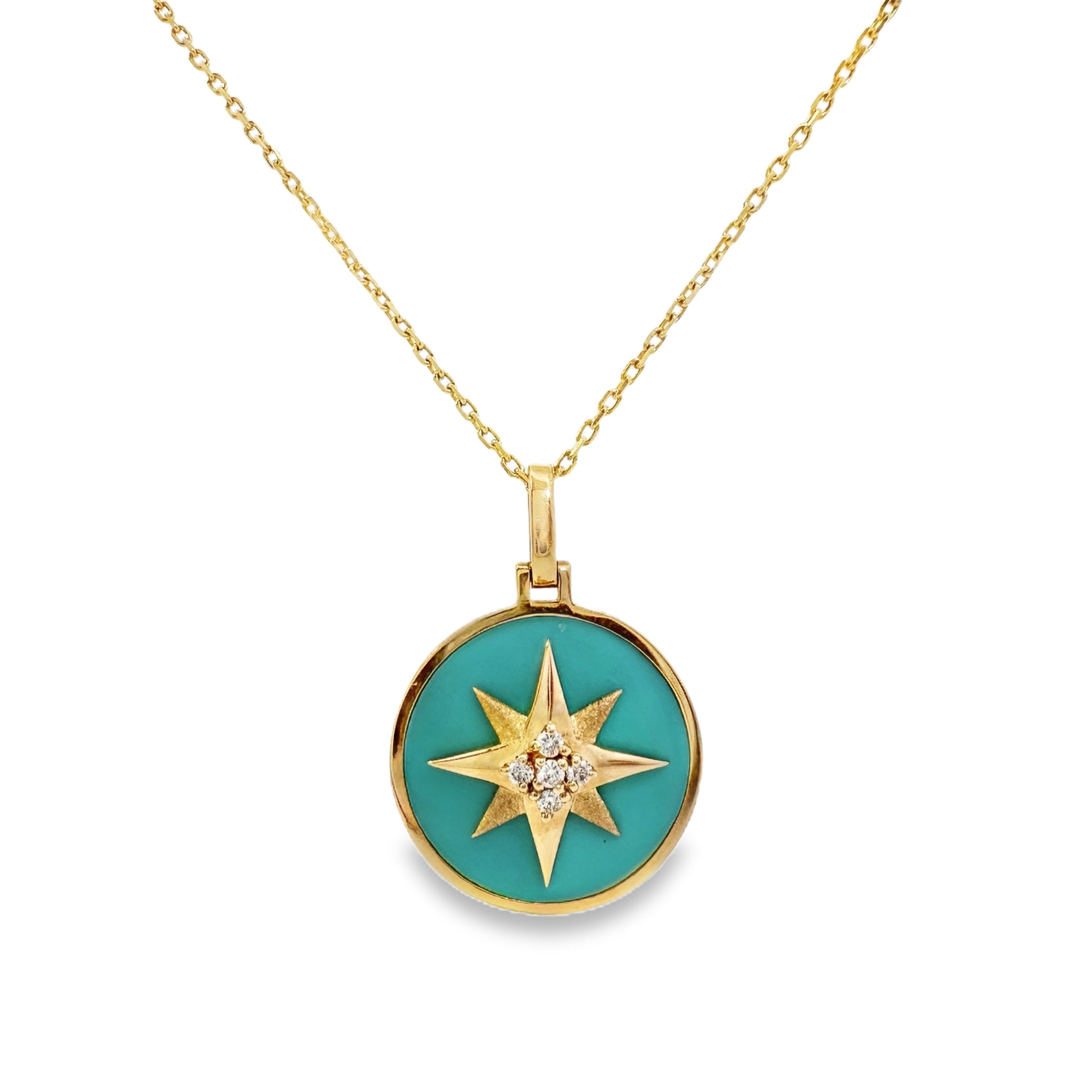 Yellow Gold Turquoise and Diamond Pendant