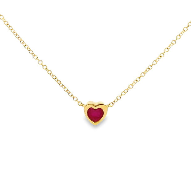 Yellow Gold Heary Shape Ruby Necklace