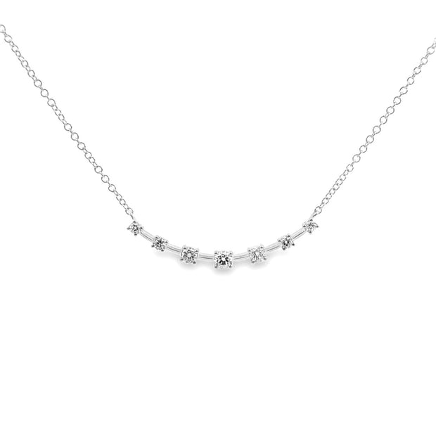 White Gold Curved Bar Diamond Necklace