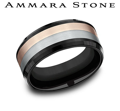 Benchmark Titanium/White/Rose Gold Men's Wedding Band