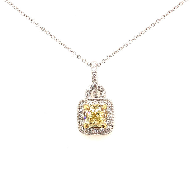 White/Yellow Gold Fancy Yellow Diamond Halo Pendant