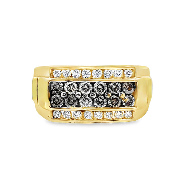 Yellow Gold Fancy Light Brown and White Diamond Men's Ring