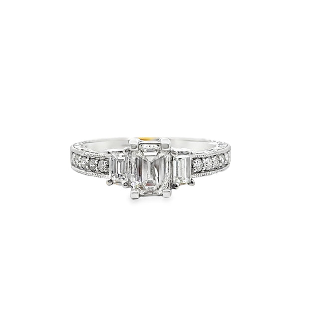 White Gold Emerald Cut Diamond Three Stone Engagement Ring