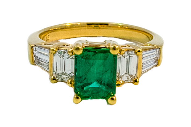 Yellow Gold Emerald and Diamond Ring