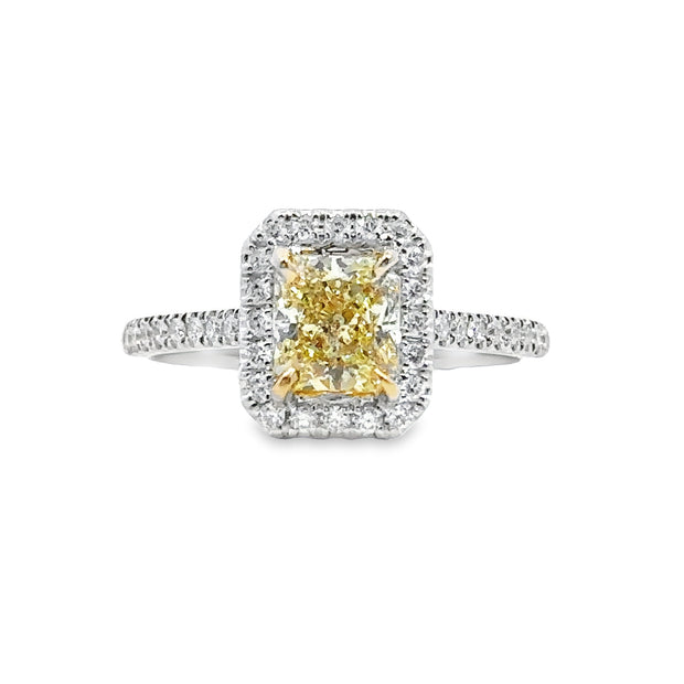 White/Yellow Gold Fancy Yellow Diamond Halo Ring