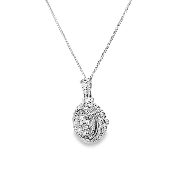Lab Grown White Gold Double Halo Diamond Pendant
