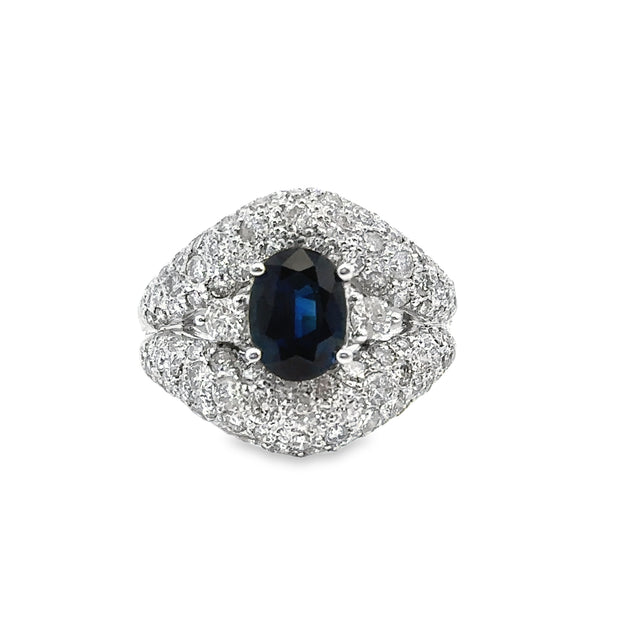 White Gold Sapphire and Diamond Fashion Ring