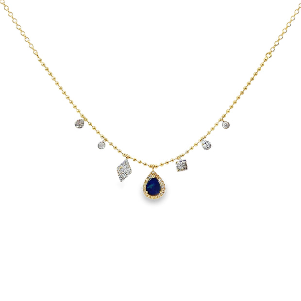 Meria T Yellow Gold Opal and Diamond Halo Fashion Necklace