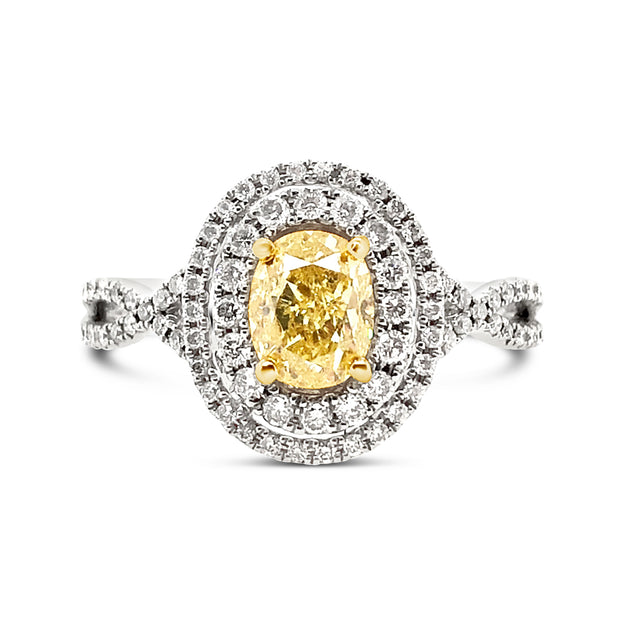 White/Yellow Gold Fancy Yellow Diamond Halo Ring