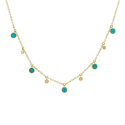 Shy Creation Yellow Gold Turquoise and Diamond Stationed Necklace