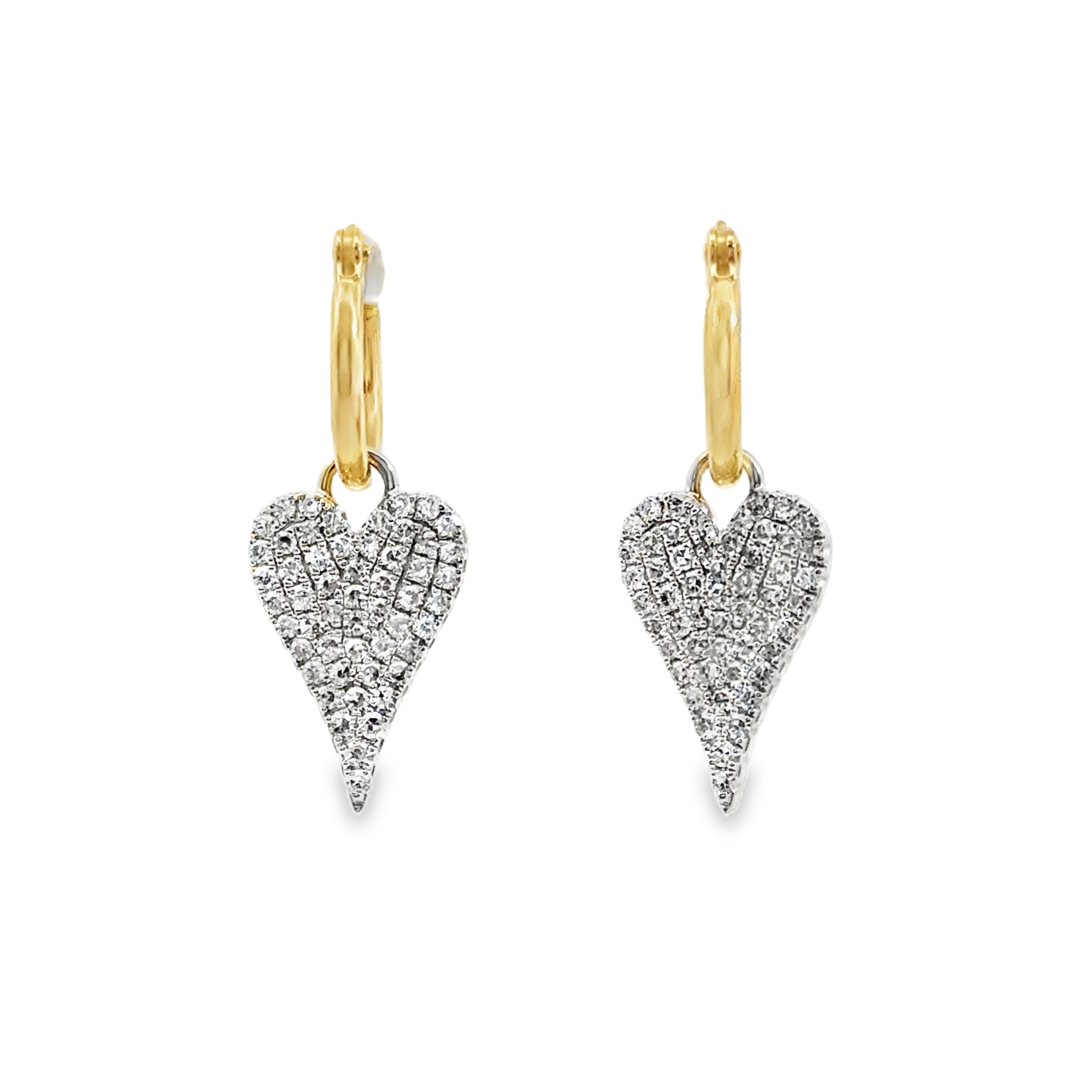 Yellow and White Gold Diamond Heart Dangle Earrings