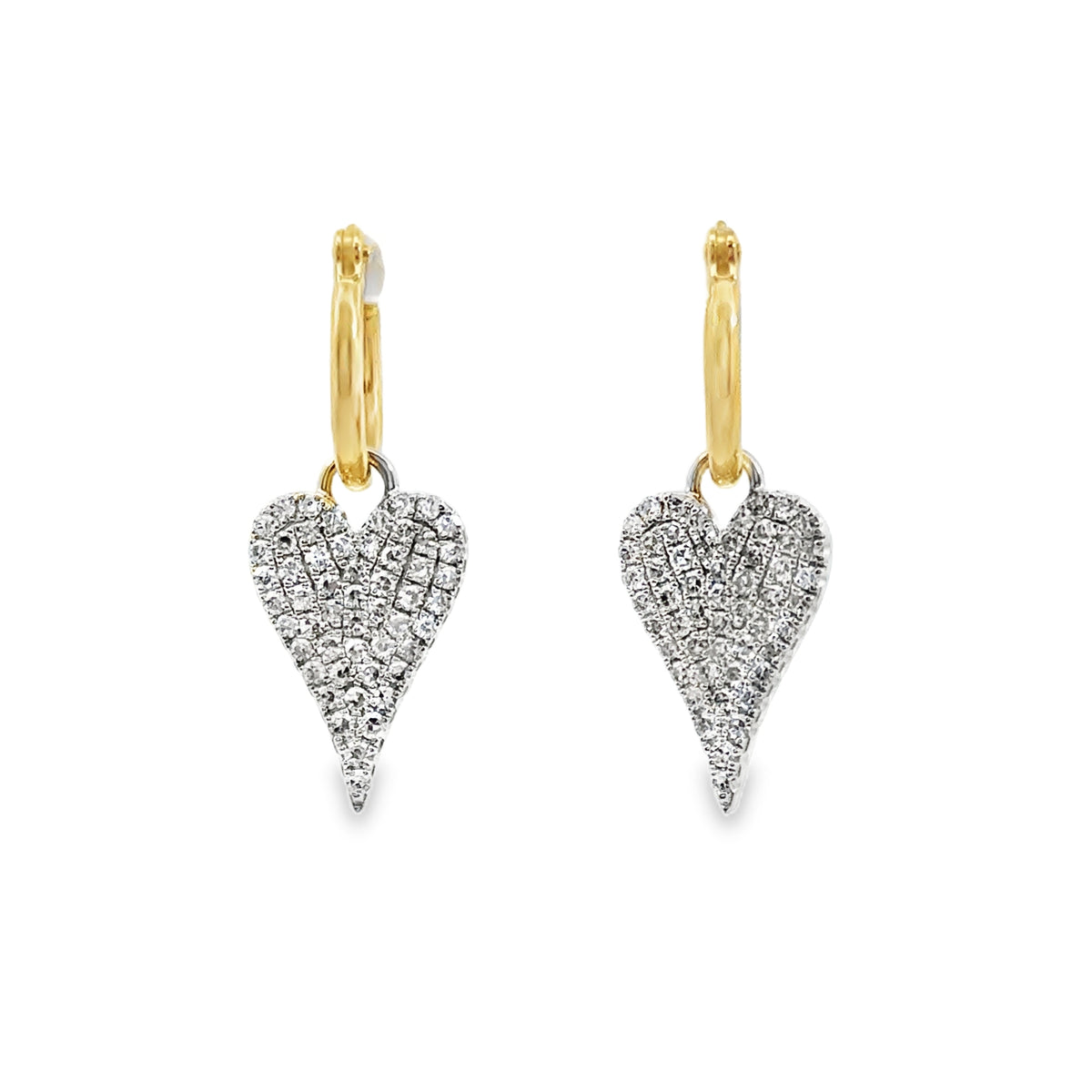 Yellow and White Gold Diamond Heart Dangle Earrings