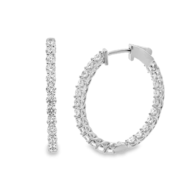 Lab Grown 3.00 Cttw. White Gold Inside/Outside Diamond Hoop Earrings