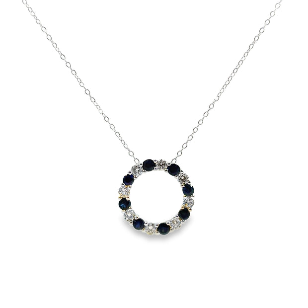 White Gold Sapphire and Diamond Circle Pendant