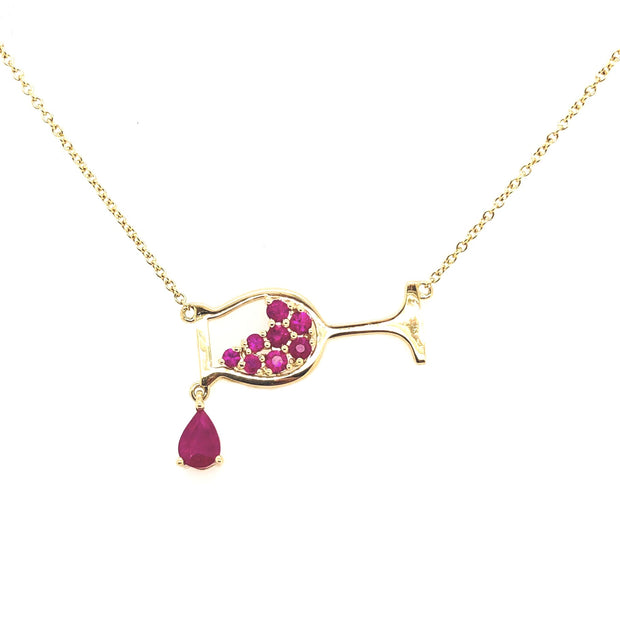 Yellow Gold Ruby Wine Glass Fashion Necklace