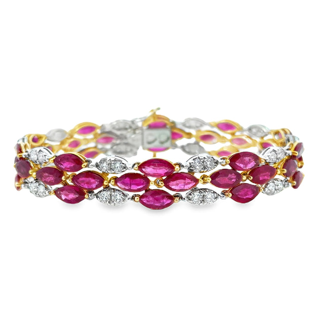 Yellow and White Gold Ruby and Diamond Bracelet