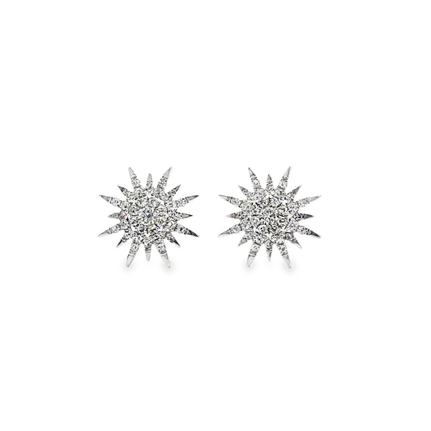 White Gold Diamond Sunburst Stud Earrings