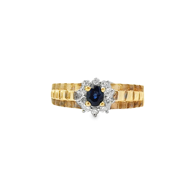 Yellow Gold Sapphire and Diamond Halo Fashion Ring