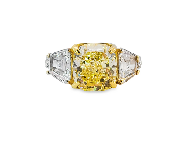 Platinum/Yellow Gold Fancy Yellow Diamond Three-Stone Ring