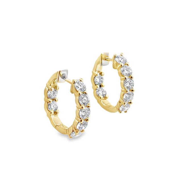 Lab Grown Yellow Gold Inside/Outside Diamond Huggie Hoop Earrings