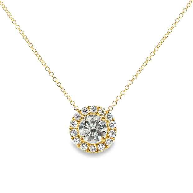 Lab Grown Yellow Gold Diamond Halo Necklace