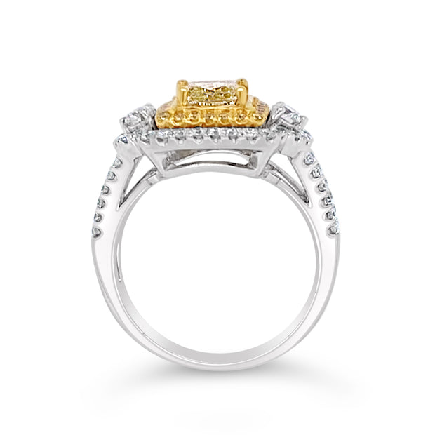 White/Yellow Gold Fancy Yellow Diamond Halo Ring