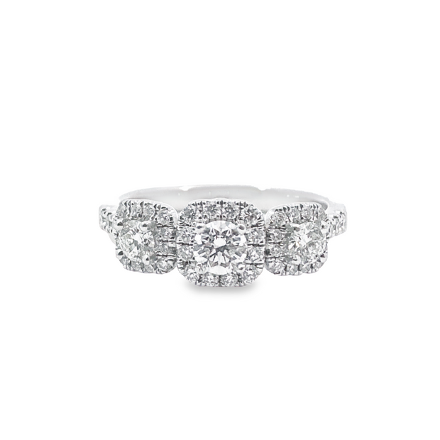 Forevermark White Gold Three Stone Diamond Halo Fashion Ring