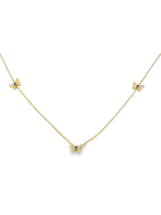 Yellow Gold Sapphire and Diamond Butterfly Necklace