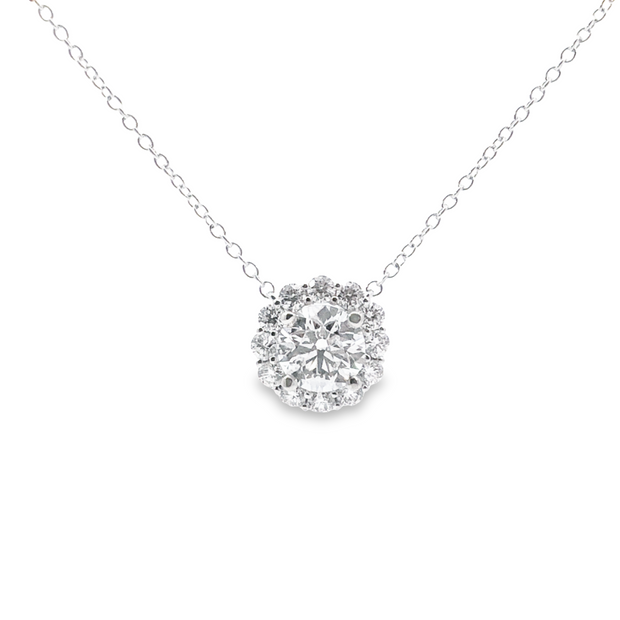 Lab Grown White Gold Diamond Halo Pendant