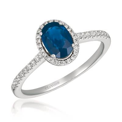 LeVian White Gold Sapphire and Diamond Halo Ring