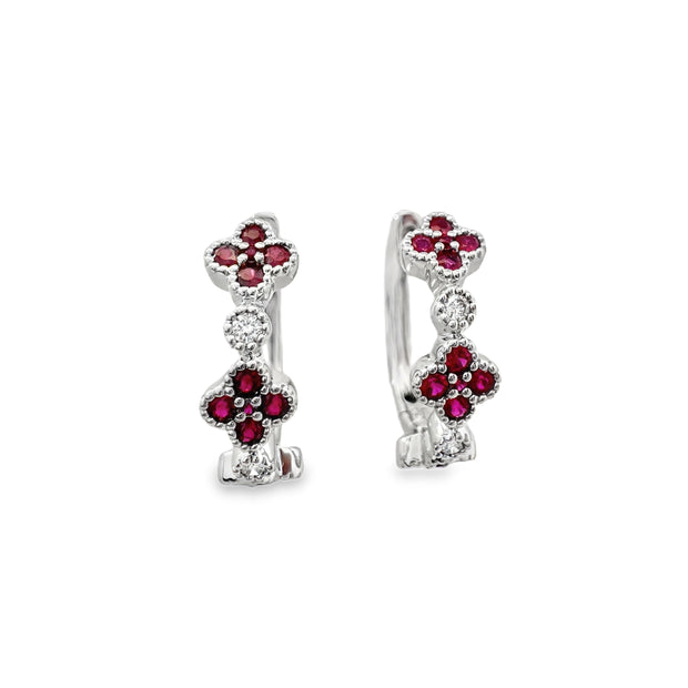 White Gold Diamond and Ruby Huggie Earrings